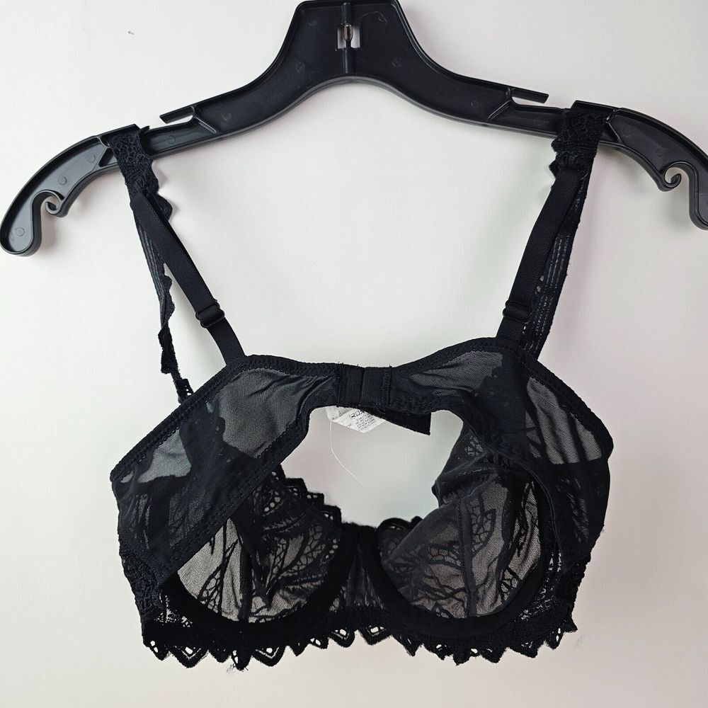 Bali Black Lace Unpadded Underwire Bra 3314 Size 34C Sheer Mesh Feminine